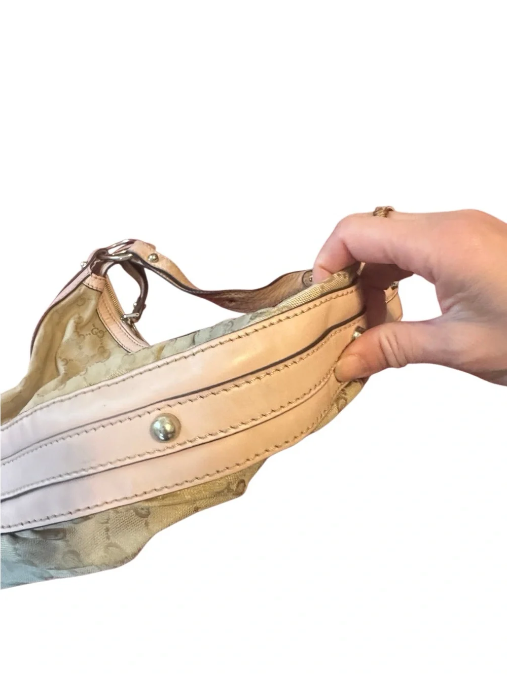 Gucci Beige GG Canvas Hobo with Light Pink Trim
